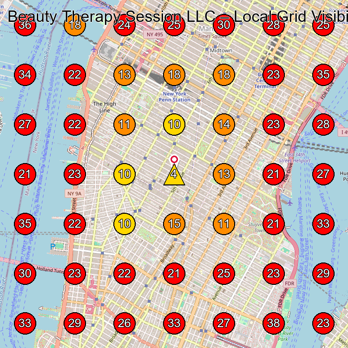 Beauty Therapy Session LLC GeoGrid visibility map for Facial Spa in New York